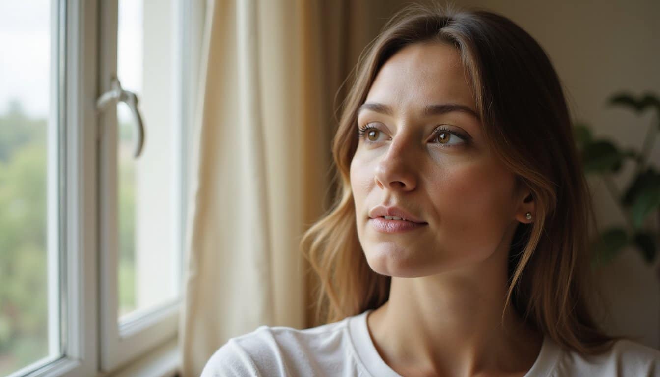 A Woman looking outside the window