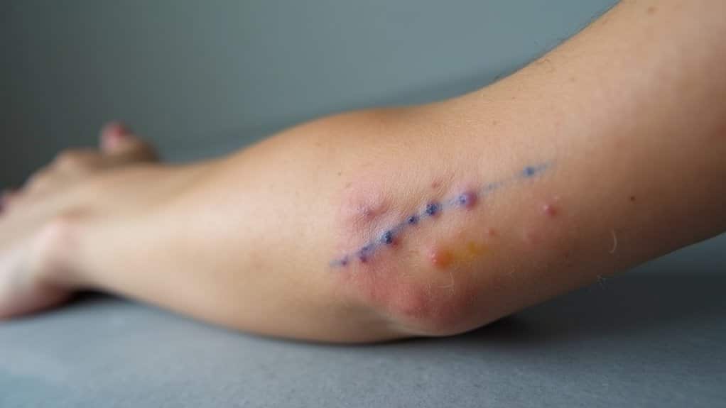 track marks appear on veins